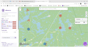 A screenshot from celltowers.ca showing a map of the region.